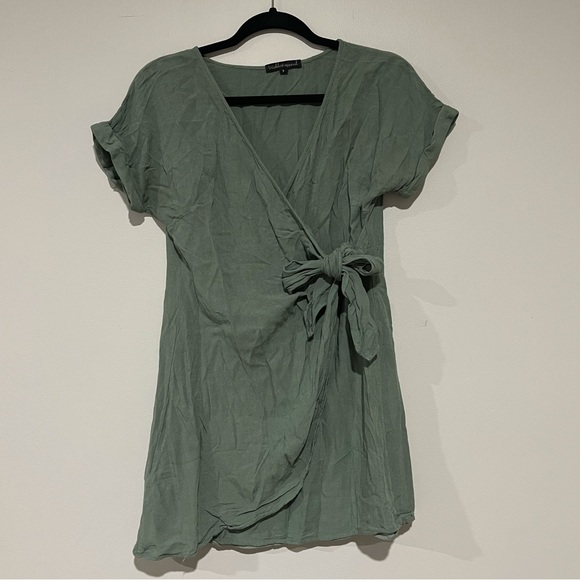 Olive green Wishlist Apparel Tie Front Short Sleeve Knit Dress, Size S - Picture 2 of 9